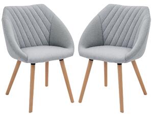 HOMCOM Sada 2 skandinávských jídelních židlí - Široké bukové nohy - Ergonomické čalounění šedým lnem | Aosom
