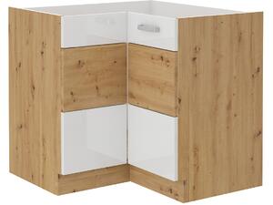 Rohová dolní kuchyňská skříňka Arryn 89x89 DN 1F BB (dub artisan + lesk bílý). 1024673