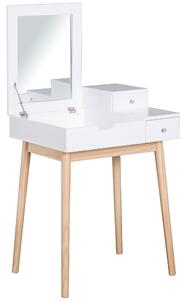 HOMCOM Toaletní Stůl s Zrcadlem Moderní Styl - 2 Zásuvky, Sklopné Zrcadlo do Ložnice, Obývacího Pokoje, 60 x 50 x 85,5 cm | Aosom