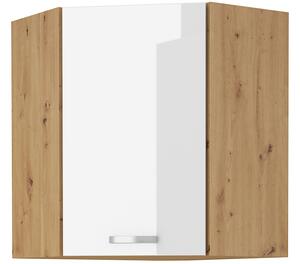 Rohová horní kuchyňská skříňka Arryn 58x58 GN-72 1F (dub artisan + lesk bílý). Vlastní profesionální přeprava až k Vám domů 1024689