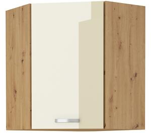 Rohová horní kuchyňská skříňka Arryn 58x58 GN-72 1F (dub artisan + lesk krémový). 1024736