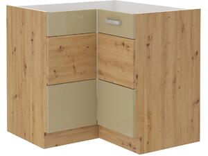 Rohová dolní kuchyňská skříňka Arryn 89x89 DN 1F BB (dub artisan + lesk cappucino). 1024756