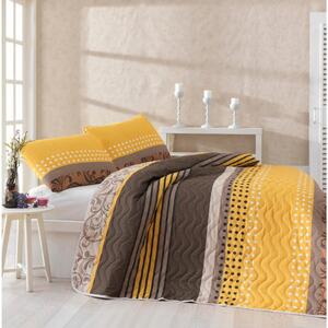 Set přehozu přes postel a povlaku na polštář s příměsí bavlny Miranda Yellow, 160 x 220 cm
