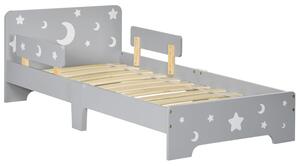 Dětská postel ZONEKIZ, podlahová postel pro děti, 3 až 6 let, 143 x 76 cm, design s hvězdami a měsícem, včetně laťového roštu, do dětského pokoje, šed