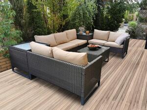 Zahradní kovový nábytek COMODO s technoratanem (3 pohovky + 2 truhly + stůl) - hnědý
