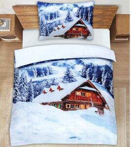 3D povlečení Polycotton Sněžná Chaloupka 200x140cm+90x70cm TiaHome