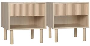 HOMCOM Sada 2 nočních stolků s šuplíky a policemi, moderní boční stolek do ložnice a obývacího pokoje, rozměry 47 x 47 x 50 cm, přírodní dřevěná úprav
