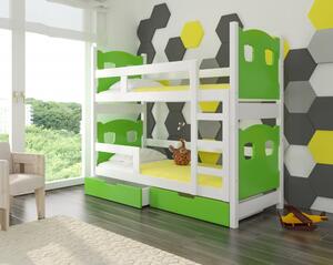 Dětská patrová postel TARABA zelená / bílá