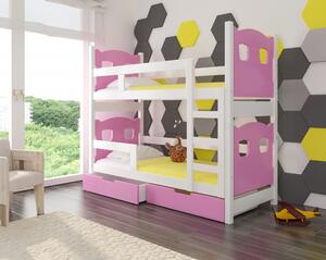 Dětská patrová postel TARABA růžová / bílá