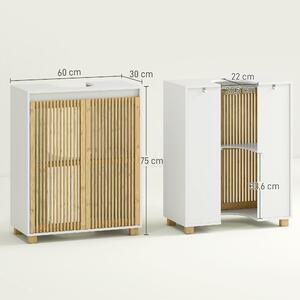 HOMCOM Skříňka pod umyvadlo do koupelny - Umyvadlová skříňka se žaluziovými dvířky, 60 x 30 x 75 cm, Přírodní dřevěný vzhled | Aosom