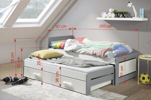 Dětská postel z masivu borovice TIESTO s přistýlkou a šuplíky - 200x90 cm - šedo-bílá