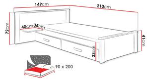 Dětská postel z masivu borovice ALDA PLUS se šuplíky - 200x90 cm - bílá/zelená