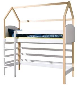 Dětská vyvýšená postel z masivu borovice OLYMPIA - 200x90 cm - přírodní borovice/bílá