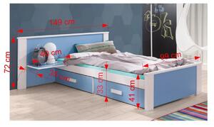 Dětská postel z masivu borovice ALDA PLUS se šuplíky - 200x90 cm - bílá/modrá