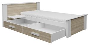Dětská postel z masivu borovice ALDA PLUS se šuplíky - 200x90 cm - bílá/dub sonoma