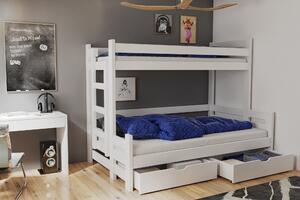 Dětská patrová postel s rozšířeným spodním lůžkem a šuplíky BENJAMIN - bílá - 200x90/120 cm