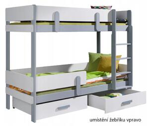 Dětská patrová postel z masivu borovice ETTORE se šuplíky - 200x90 cm - šedá/bílá