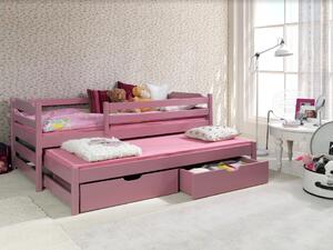 Dětská postel z masivu borovice MARTIN II s přistýlkou a šuplíky - 200x90 cm - růžová