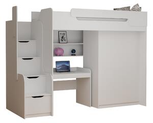 Dětská vyvýšená postel s psacím stolem a skříní DORIAN - 200x90 cm - bílá