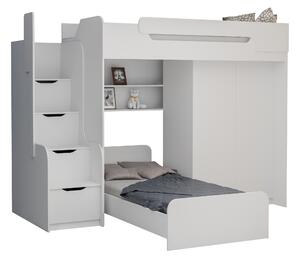 Dětská vyvýšená postel s dodatkovým lůžkem a skříní DORIAN II - 200x90 cm - bílá