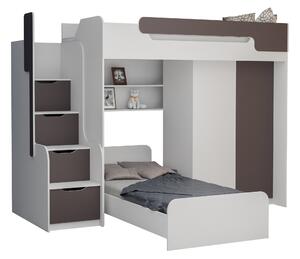 Dětská vyvýšená postel s dodatkovým lůžkem a skříní DORIAN II - 200x90 cm - grafitová