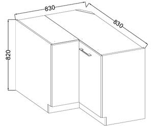 Rohová spodní skříňka SOŇA, šedý lesk, 89x89 ND 1F BB