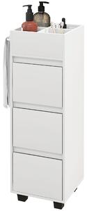 HOMCOM Koupelnová skříňka se skladovacím prostorem a 4 přihrádkami nahoře, 3 šuplíky a držákem na ručníky pro úzké prostory, 35 x 30 x 90cm, Bílá | Ao