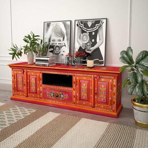 TV stolek Eluru - masivní mangovník - ručně malovaný - 120 x 30 x 40 cm | růžový