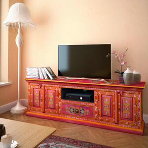 TV stolek Eluru - masivní mangovník - ručně malovaný - 120 x 30 x 40 cm | růžový