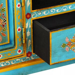 TV stolek Eluru - masivní mangovník - ručně malovaný - 120 x 30 x 40 cm | modrý