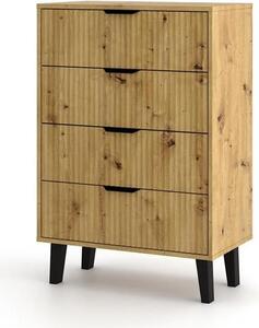 BDW, komoda Scandi, 4 zásuvky, ložnice, obývací pokoj, 80×40×90, dub Artisan