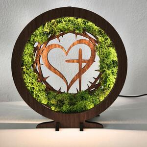 Dřevěná LED lampa s mechem - Srdce a Kříž I SENTOP LED0582-ORECH-WENGE