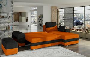 Rozkládací rohová sedačka INFINITI černá / oranžová + TABURET