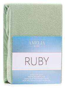 Olivově zelené elastické prostěradlo s vysokým podílem bavlny AmeliaHome Ruby, 80/90 x 200 cm