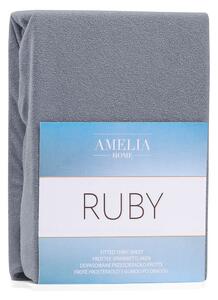 Tmavě šedé elastické prostěradlo s vysokým podílem bavlny AmeliaHome Ruby, 160/180 x 200 cm