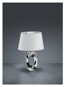 Stolní lampa v bílo-stříbrné barvě z keramiky a tkaniky Trio Taba, výška 33 cm