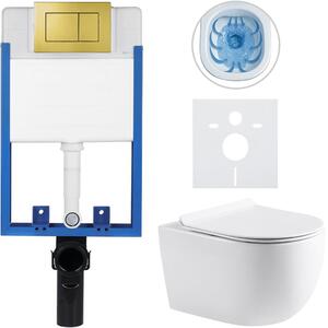 Kompletní podomítkový WC set Lite/Felci - bílá lesklá - WC tlačítko Classic, zlatá - k zazdění - 52,5x36 cm
