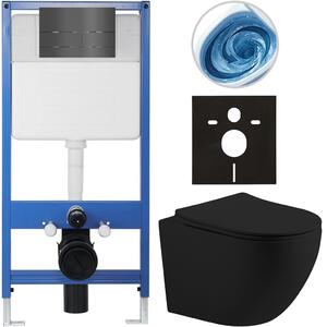 Kompletní podomítkový WC set Lite/Cesso - černá matná - WC tlačítko Line, tmavě šedá - předstěnová instalace - 49x36 cm