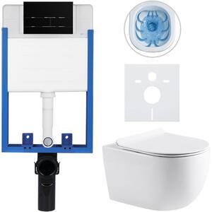 Kompletní podomítkový WC set Lite/Felci - bílá lesklá - WC tlačítko Line, černá matná - k zazdění - 52,5x36 cm