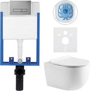 Kompletní podomítkový WC set Lite/Felci - bílá lesklá - WC tlačítko Slim, tmavě šedá - k zazdění - 52,5x36 cm