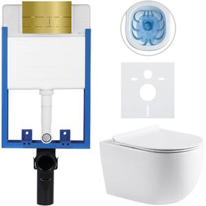 Kompletní podomítkový WC set Lite/Felci - bílá lesklá - WC tlačítko Line, zlatá - k zazdění - 52,5x36 cm