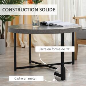 HOMCOM Kulatý Konferenční Stolek s Dřevem s Efektem Voskovaného Betonu a Metalu - Ø 80 x 45 cm - zkřížené nohy | Aosom
