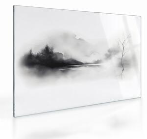 Skleněný obraz - Inkoustová malba krajiny (70x50 cm)