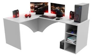 Rohový herní pc stůl Carbon (bílá) (L) (s RGB LED osvětlením)