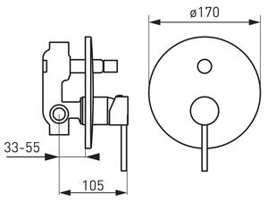 F-Design Flusso, podomítková vanová-sprchová baterie s přepínačem 2-výstupová, chrom lesklý, FD1-FLS-7P-11