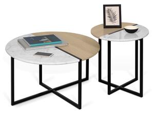 Konferenční stolek s deskou z dubového dřeva a mramoru TemaHome Sonata, ø 80 cm