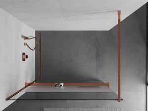 MEXEN - Kioto+ zástěna sprchová s poličkou a držákem na ručníky, 70 x 200 cm, transparentní/mléčné sklo 8 mm, růžově zlatá - 800-070-121-60-35