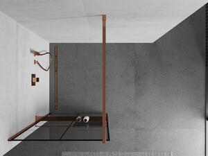 MEXEN - Kioto+ zástěna sprchová s poličkou a držákem na ručníky, 70 x 200 cm, transparentní/černá 8 mm, růžově zlatá - 800-070-121-60-77