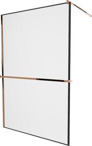 MEXEN - Kioto+ zástěna sprchová s poličkou a držákem na ručníky, 70 x 200 cm, transparentní/černá 8 mm, růžově zlatá - 800-070-121-60-70
