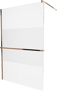 MEXEN - Kioto+ zástěna sprchová s poličkou a držákem na ručníky, 70 x 200 cm, transparentní/mléčné sklo 8 mm, růžově zlatá - 800-070-121-60-35